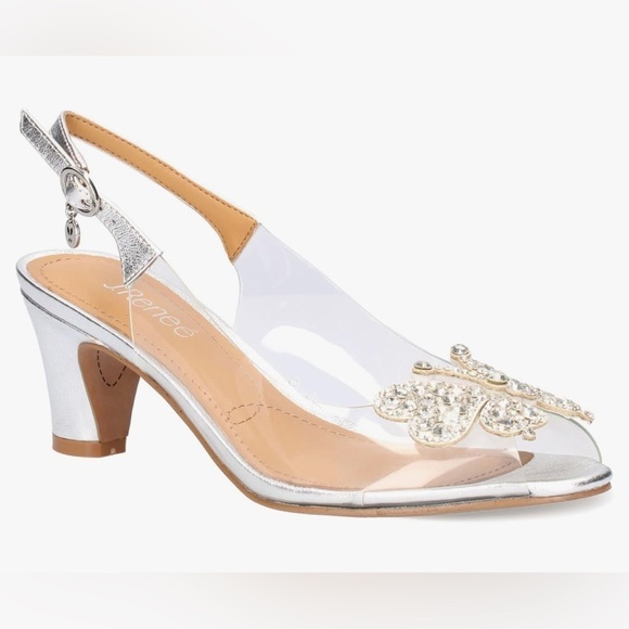 J Renee Kerensa Rhinestone Butterfly Silver Lame Metallic Clear Prom Pumps Shoes - Picture 2 of 11